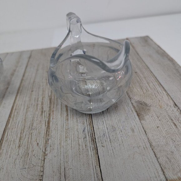 Vintage Heisey Glass Creamer & Sugar w/ Geometric Leaf & Berry Wheel Cut Pattern - Picture 9 of 13